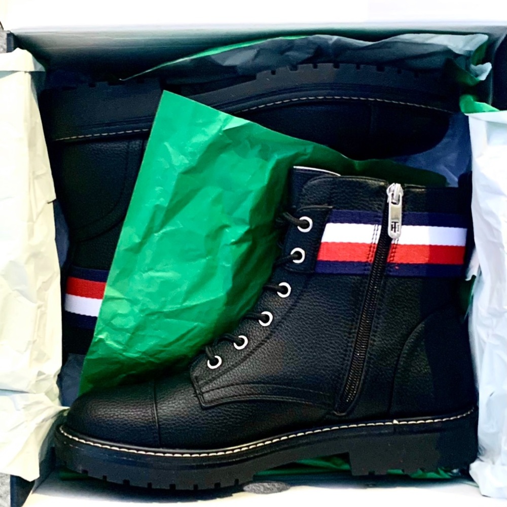 NWT Tommy Hilfiger Black Lavo 2 Moto Combat Boots - Picture 3 of 14